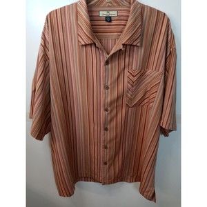 Tommy Bahama 100% Silk Striped Short Sleeve Button Up Shirt, Size XXL